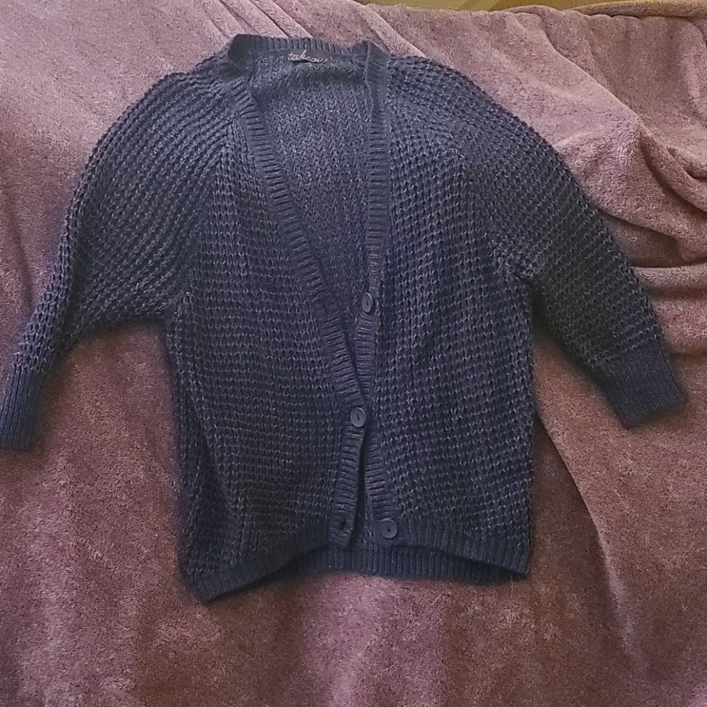 EUC** Navy Cardigan with pink metallic threading.